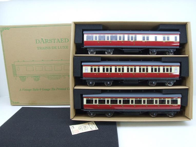 Darstaed O Gauge BR Red & Cream Ex GWR T/L Top Light Corridor Coaches x3 Boxed Set A image 22