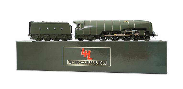 O Gauge LH Loveless & Co LNER Brass "Hush Hush" 4-6-4 Loco & Tender 10000 Elec 2 Rail Superb Bxd image 1