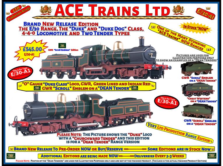 E/30-A1 "Duke" Class GWR 4-4-0 Loco & DEAN Tender Lined Green & Indian Red Curved Frame Brass Dome image 1