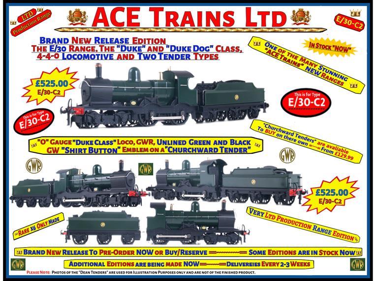 Ace Trains O Gauge E/30C2 "Duke" Class G/W 4-4-0 Loco & Shirt button CW Tender UnLined Green & Black image 1