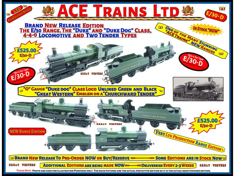 Ace Trains O Gauge E/30-D "Dukedog" Class G/Western 4-4-0 Loco & C/Ward Tender Unlined Green & Black image 1