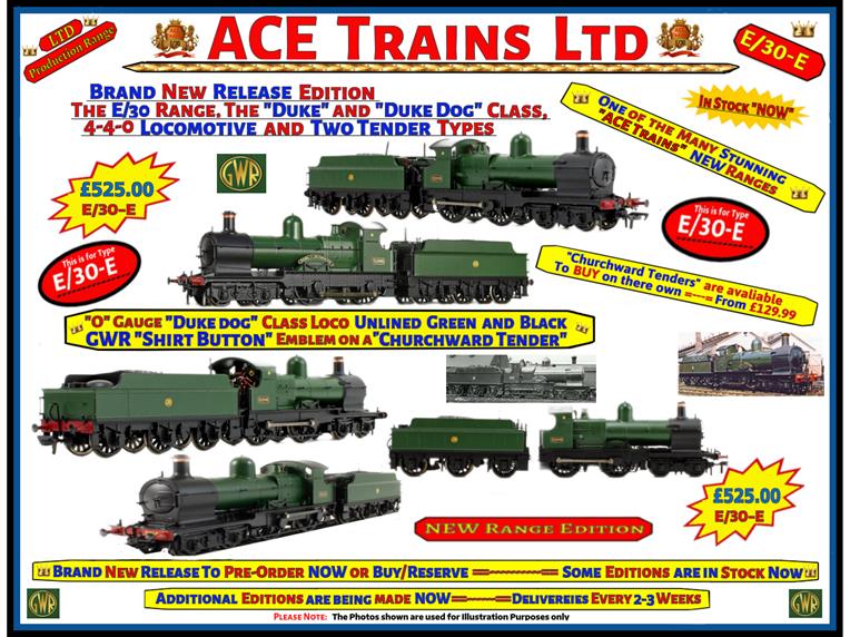Ace Trains O Gauge E/30-E Dukedog Class GWR 4-4-0 Loco & C/Ward Tender Unlined Green & Black image 1