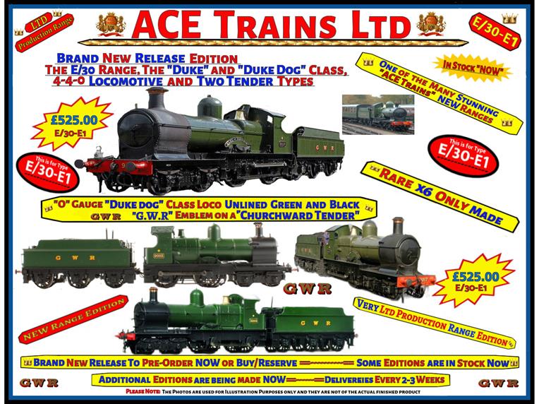 Ace Trains O Gauge E/30-E1 Dukedog Class GWR 4-4-0 Loco & C/W Tender Un-Lined Green & Black image 1
