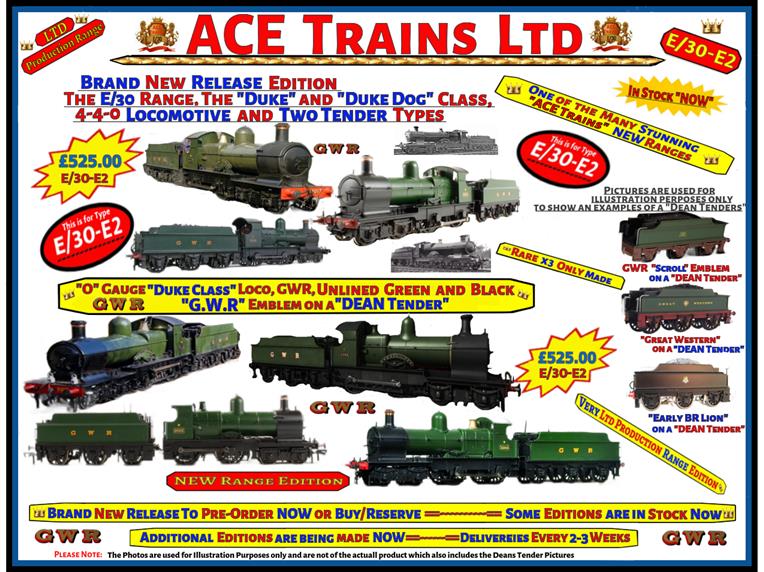Ace Trains O Gauge E/30-E2 Dukedog Class GWR 4-4-0 Loco & Dean Tender Un-Lined Green & Black image 1