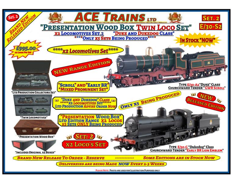 Ace Trains O Gauge x2 Loco's Set, "Duke & Dukedog" Classes "GW Scroll & Early BR " Presentation Set image 1