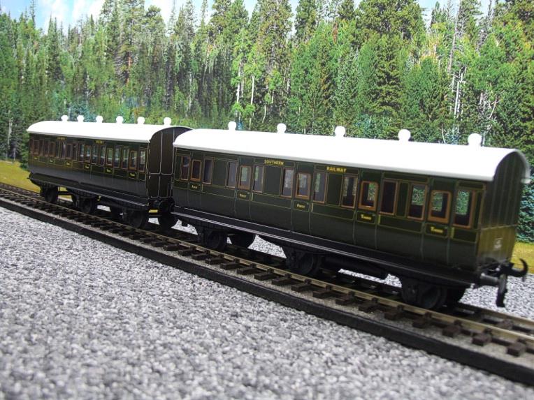 Ace Trains O Gauge C24 SR Southern Green Six Wheeled Passenger Coaches x3 Set Boxed 2/3 Rail image 3