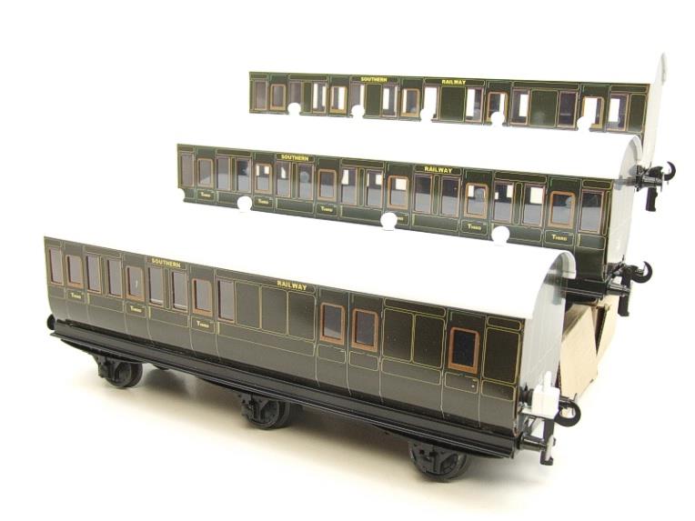 Ace Trains O Gauge C24 SR Southern Green Six Wheeled Passenger Coaches x3 Set Boxed 2/3 Rail image 11