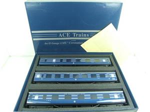 Ace Trains O Gauge C20-A LMS Blue Coronation Scot x3 Coaches, 2/3 Rail, All Metal, Set A, Bxd