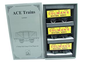 Ace Trains x3 Set O Gauge G/5 WS11 Private Owner "Colmans" Coal Wagons x3 Set 11 Bxd image 1