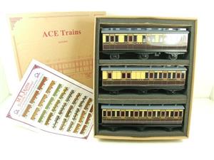 Ace Trains O Gauge C24 GWR Six Wheeled Passenger Coaches x3 Set Clerestory Roof Tops Set 4 Boxed image 1