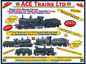 Ace Trains O Gauge E/30C2 "Duke" Class G/W 4-4-0 Loco & Shirt button CW Tender UnLined Green & Black