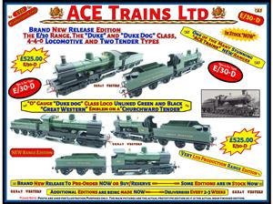 Ace Trains O Gauge E/30-D "Dukedog" Class G/Western 4-4-0 Loco & C/Ward Tender Unlined Green & Black