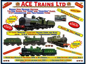 Ace Trains O Gauge E/30-E1 Dukedog Class GWR 4-4-0 Loco & C/W Tender Un-Lined Green & Black