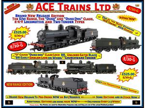 Ace Trains, O Gauge, E/30-G, Dukedog Class, Early BR, 4-4-0 Loco & C/W Tender, Unlined Satin Black