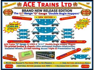 Ace Trains O Gauge G7-HWS4 Bogie Hopper Wagon"Set 3" x3 Triple"B S C" Box Presentation Set