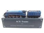 Ace Trains O Gauge E4, A4 Pacific LNER Gater Blue Named "Kestral" R/N 4485, Open Valence, Post War, Electric, 3 Rail Boxed